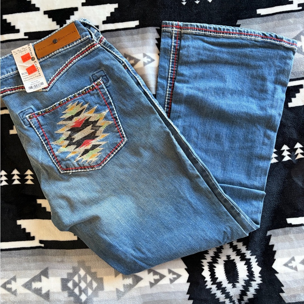 Women’s Light Blue Boot Cut Jeans with Southwestern Embroidered Pocket